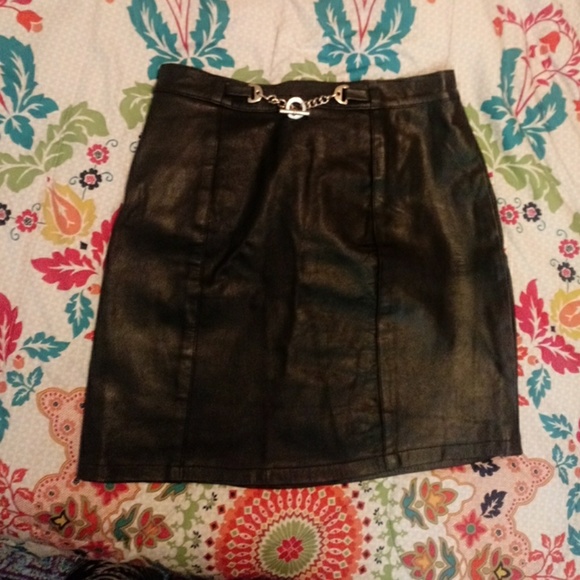 unbranded Dresses & Skirts - EUC Black Leather Skirt with Embellishment XL